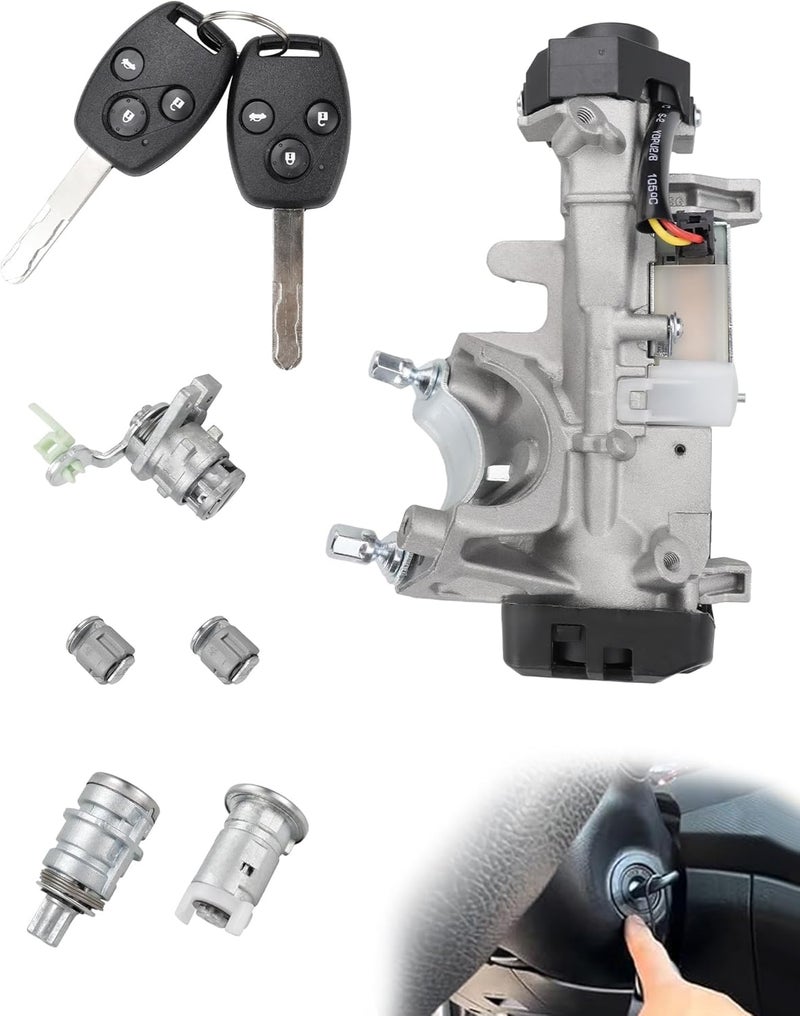 Radvik Store Ignition Switch Cylinder Door Lock Key Shell Set Compatible with Honda Accord 2003-2005, Locks for Left Door, Glove Box, Fuel Cap, Handrail Box, Emergency & 2 x Keys(8E Chips), 675663429958 - Image 1